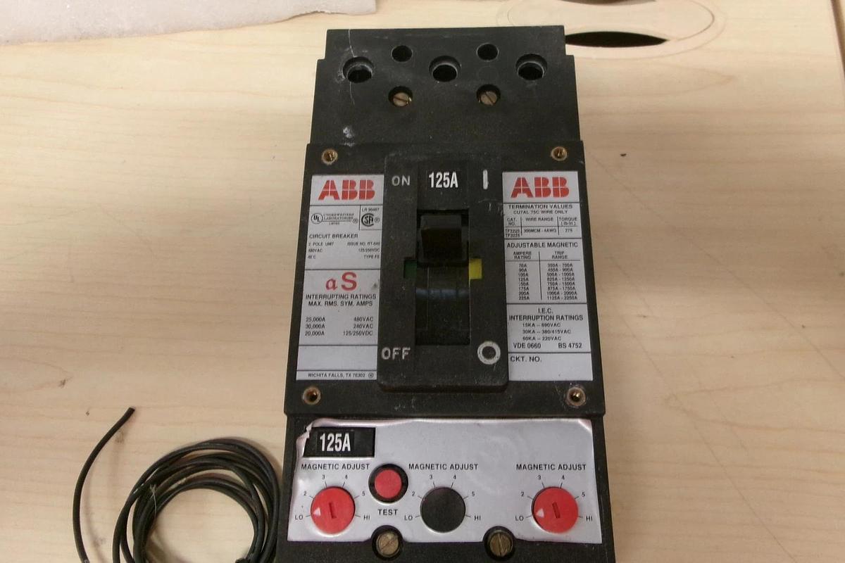 Used ABB, Circuit Breaker, 125A, TF2225 Used with shunt trip