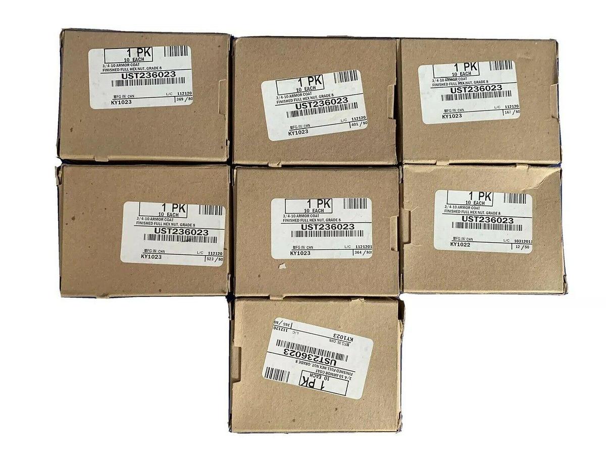 Used Hex Nut UST236023, Armor Code Grade 8, 3/4-10, 7 boxes of 10, 70 total