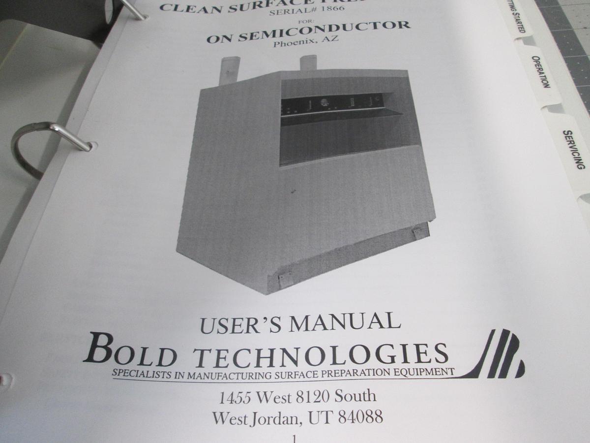 Used Bold Technologies, 1866, Clean Surface Prep Station, User Manual, Used