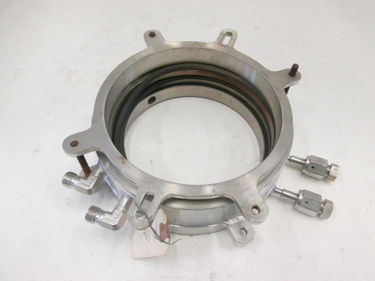 Used End Cap, 150/156 Front LPCVD Furnace Flange, water cooled, 1/4 vco gas in Used