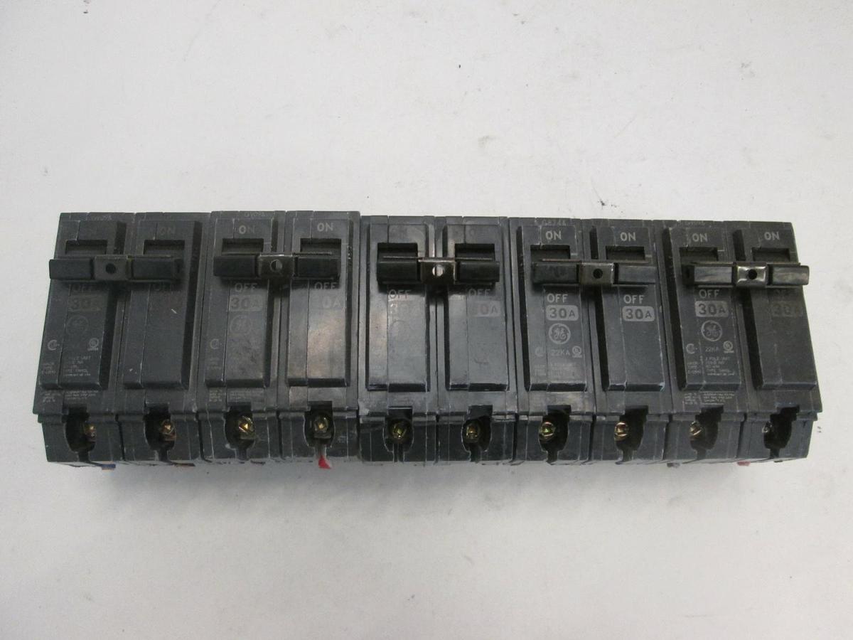 Used General Electric, Circuit Breaker, 22KA Type THHOL, 30A, 2 Pole, Used, Lot of 5