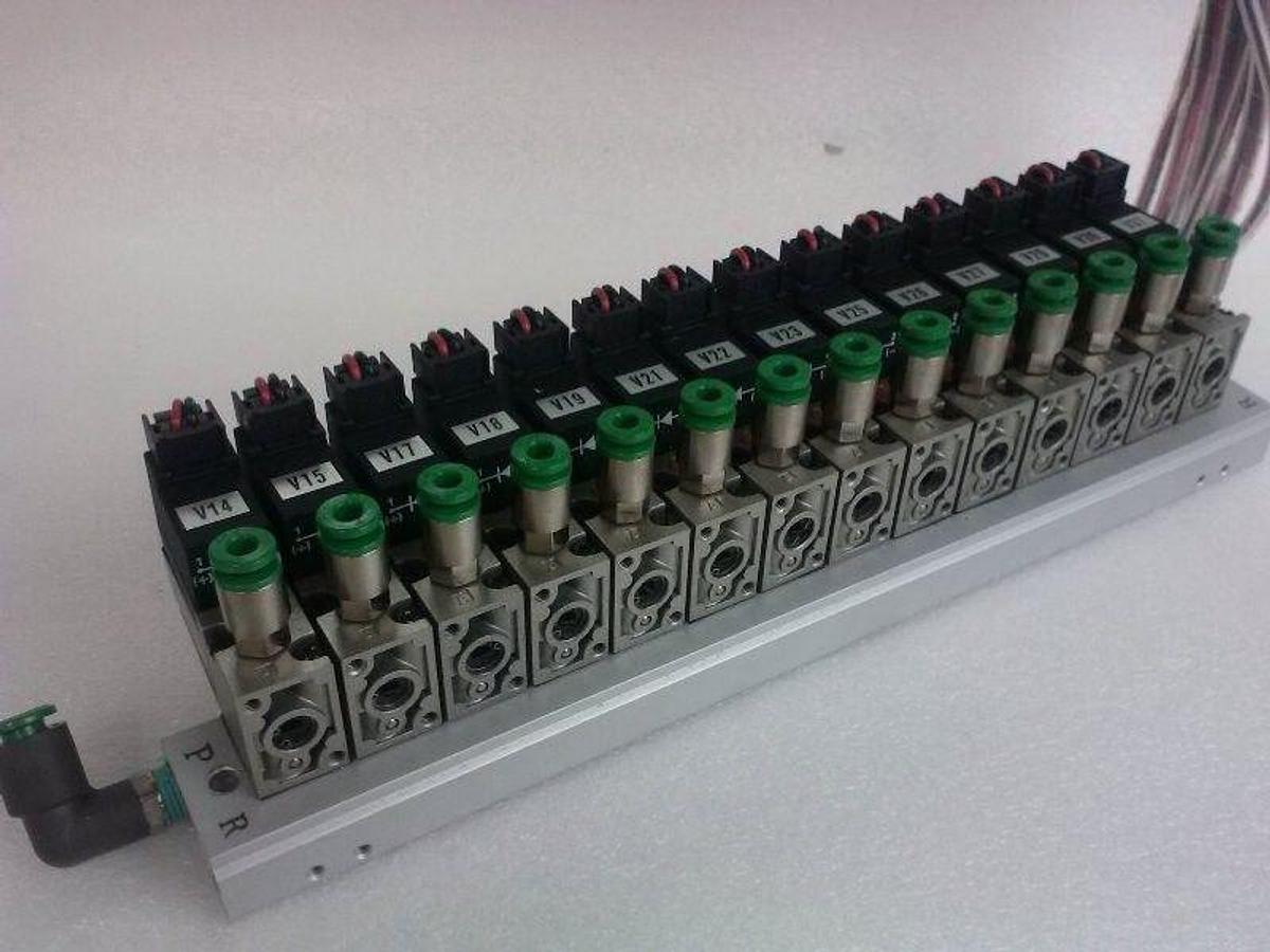 Used SMC VZ110 Solenoid Valve Assembly (14 Solenoid, Manifold)