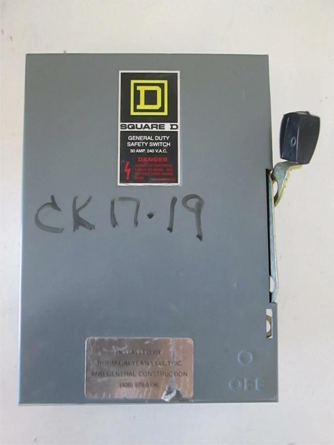 Used Square D Safety Switch DU321 Series E2, 30Amp, 240 VAC, Used