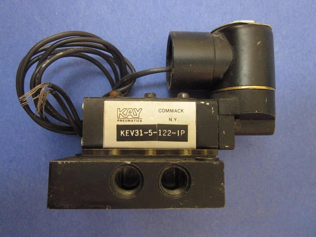 Used Kay Pneumatics Solenoid Valve: KEV31-5-122-IP Manifold Base w/ A2022-S1 Valve