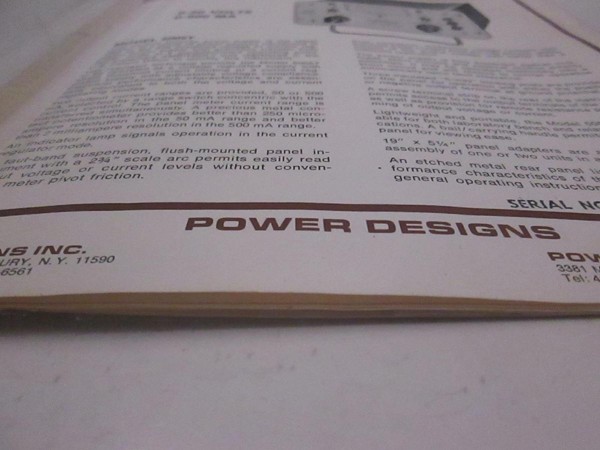 Used Power Designs Model 5005T Technical Data, Used