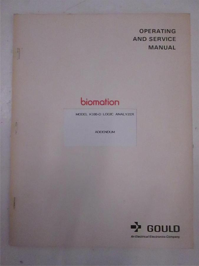 Used Gould K100-D Logic Analyzer Addendum Operating and Service Manual, Used