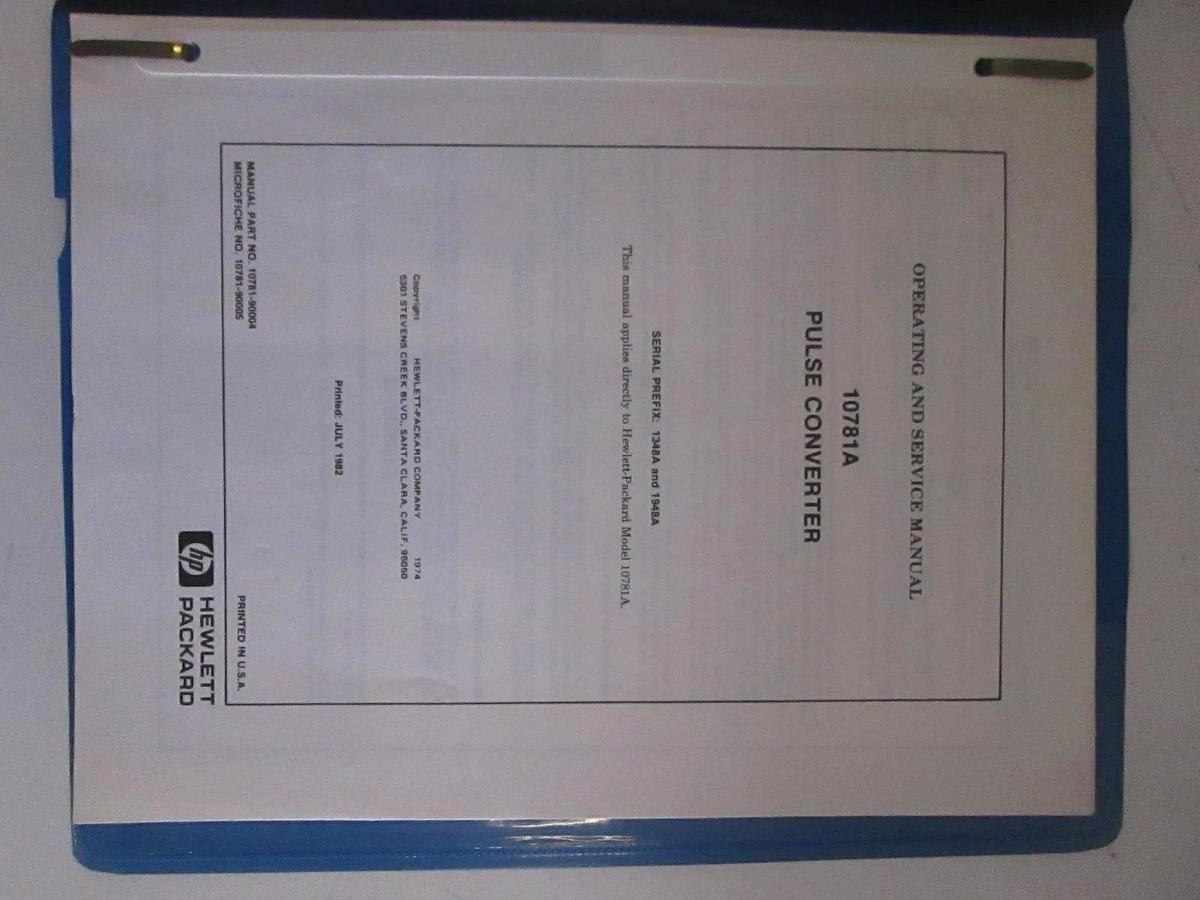 Used HP 10781A Pulse Converter Operating and Service Manual, Used