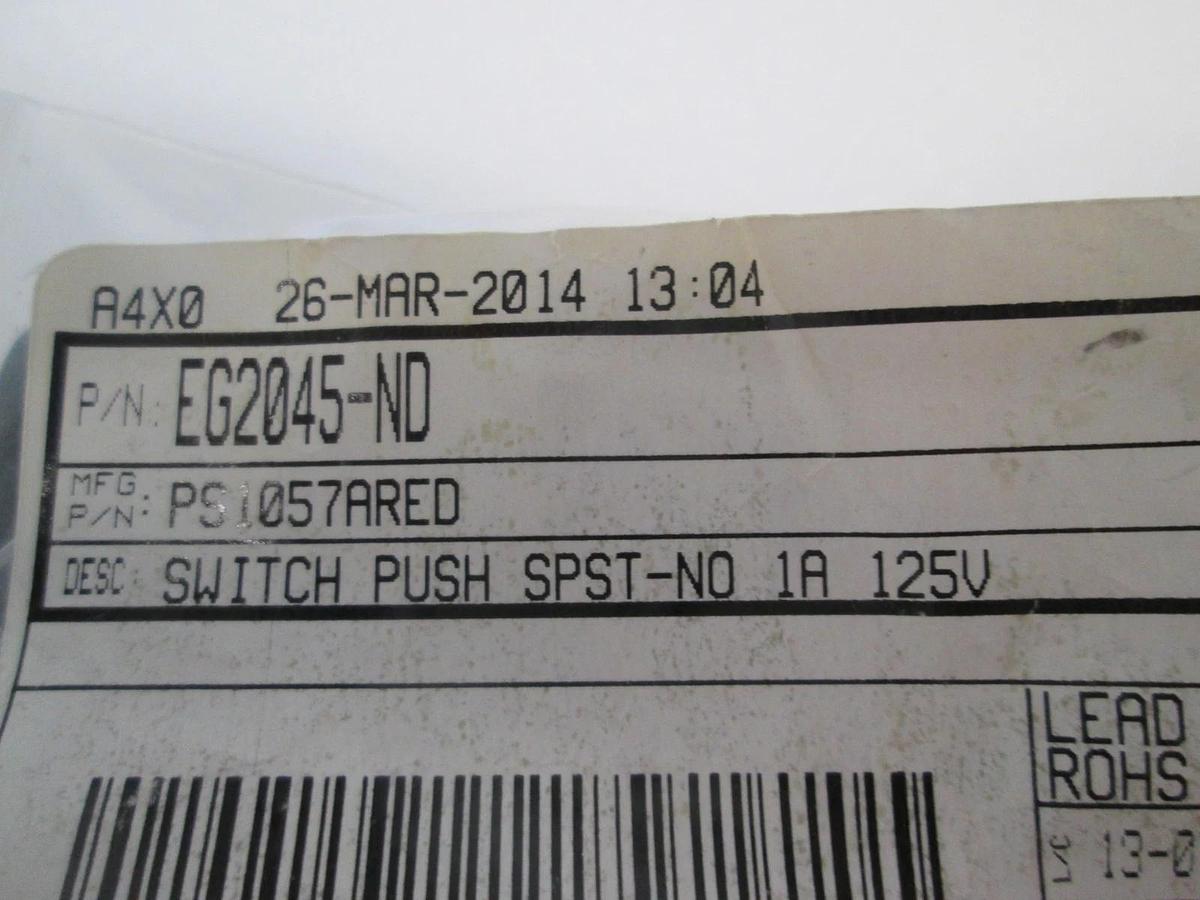 Red Push Button Switch, SPST-NO, 1A, 125V, 109-7169, New, Lot of 5
