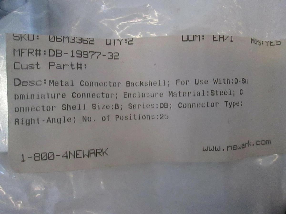 Newark Metal Connector Backshell, DB-19977-32, 25 Position, New, Lot of 2