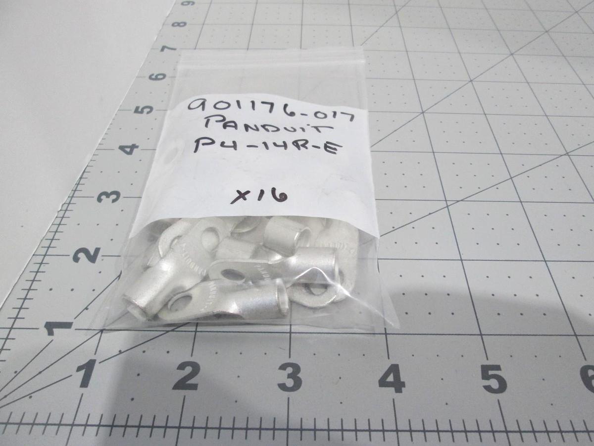 Used Panduit, P4-14R-E, Non-Insulated Ring Terminal 4 AWG 1/4" Stud, New, Lot of 16