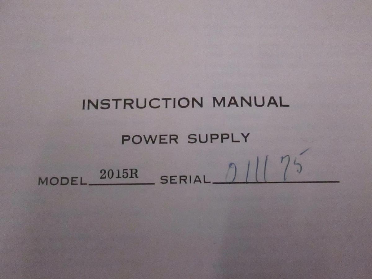 Used Power Designs Model 2015R Power Supply Instruction Manual, Used
