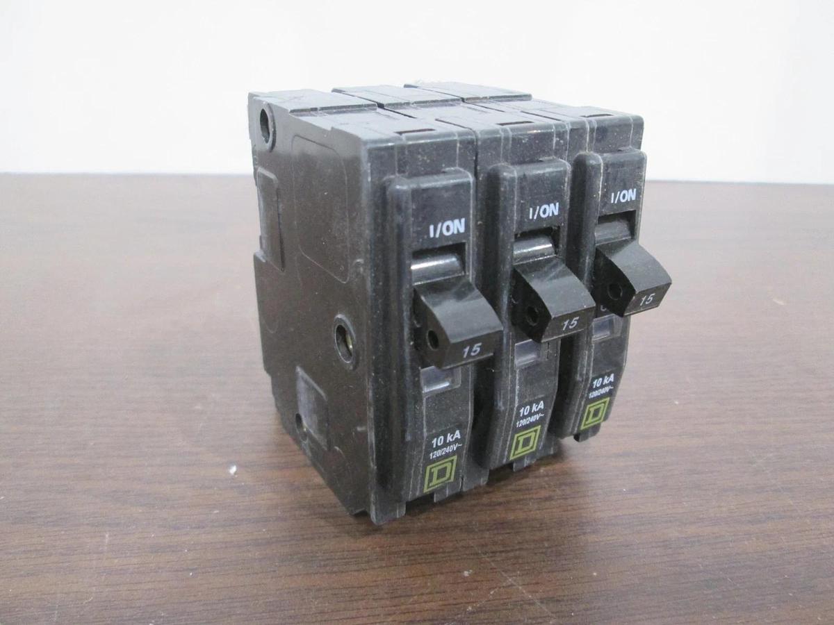 Used Square D, Type HACR, AD-8011, Single Pole Circuit Breaker, 15A, Used, Lot of 3