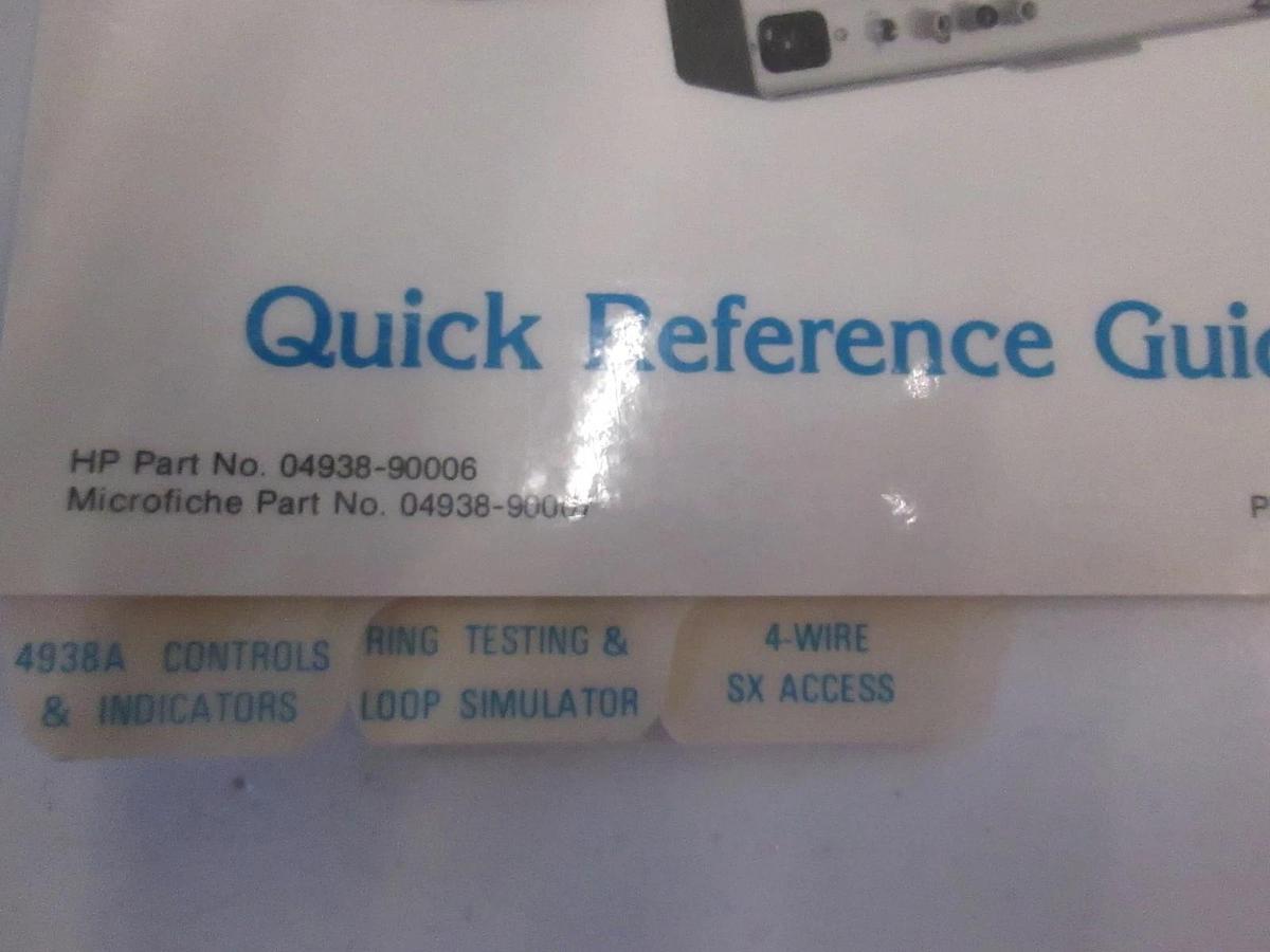 Used HP 4938A Network Circuit Access Test Set Quick Reference Guide, Used