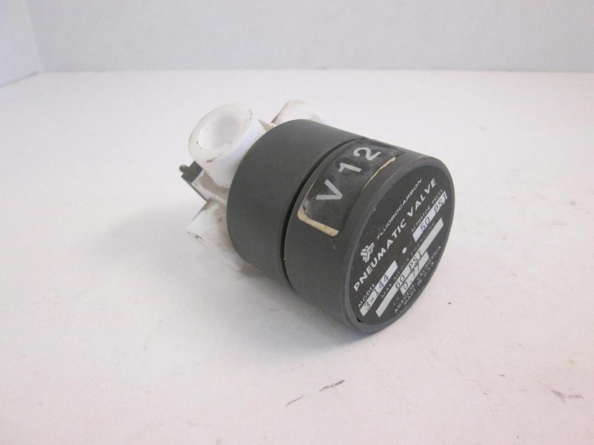 Used Fluorocarbon NV3-144 High Purity N.O. Pneumatic Valve 1/4" 60 psi, 50 psi, Used