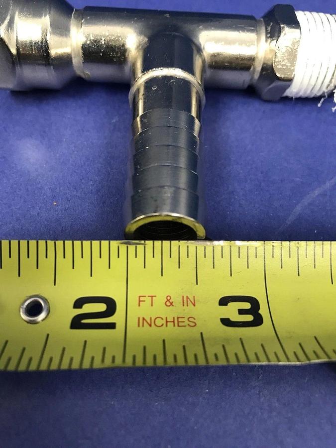 Used Nibco Stainless Steel Tee 3/4"FNPT x 3/4"MNPT x 1/2" Barb, Lot of 6 Used