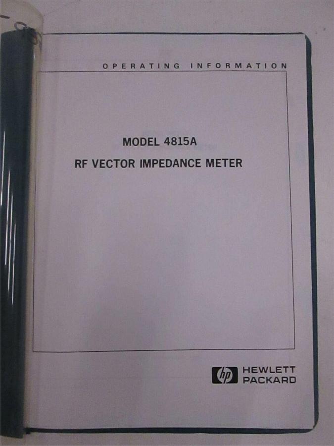 Used HP Model 4815A RF Vector Impedance Meter Operating Information, Used