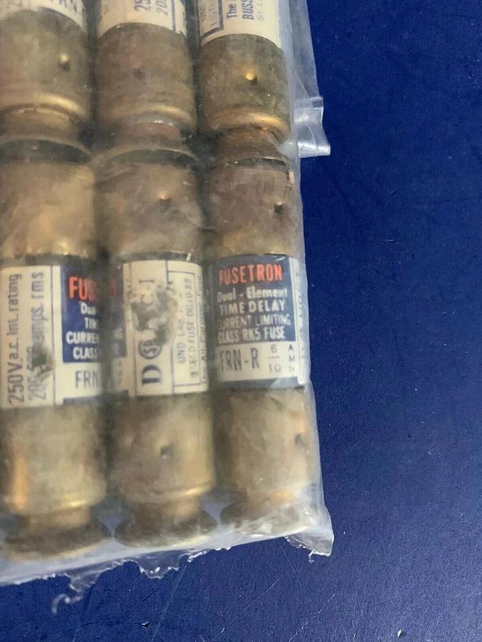 Used Fusetron FRN-R 6/10 Time Delay Current Limiting Fuse 250VAC, Lot of 16