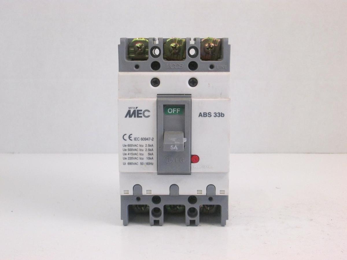Used Meta MEC ABS 33B Circuit Breaker - 3 POLE 5 AMP, Used