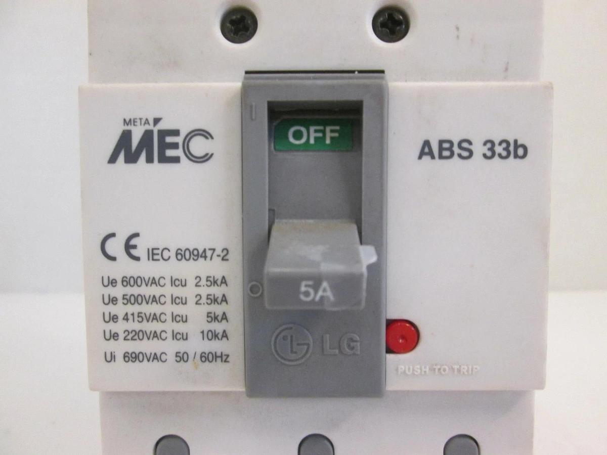 Used Meta MEC ABS 33B Circuit Breaker - 3 POLE 5 AMP, Used