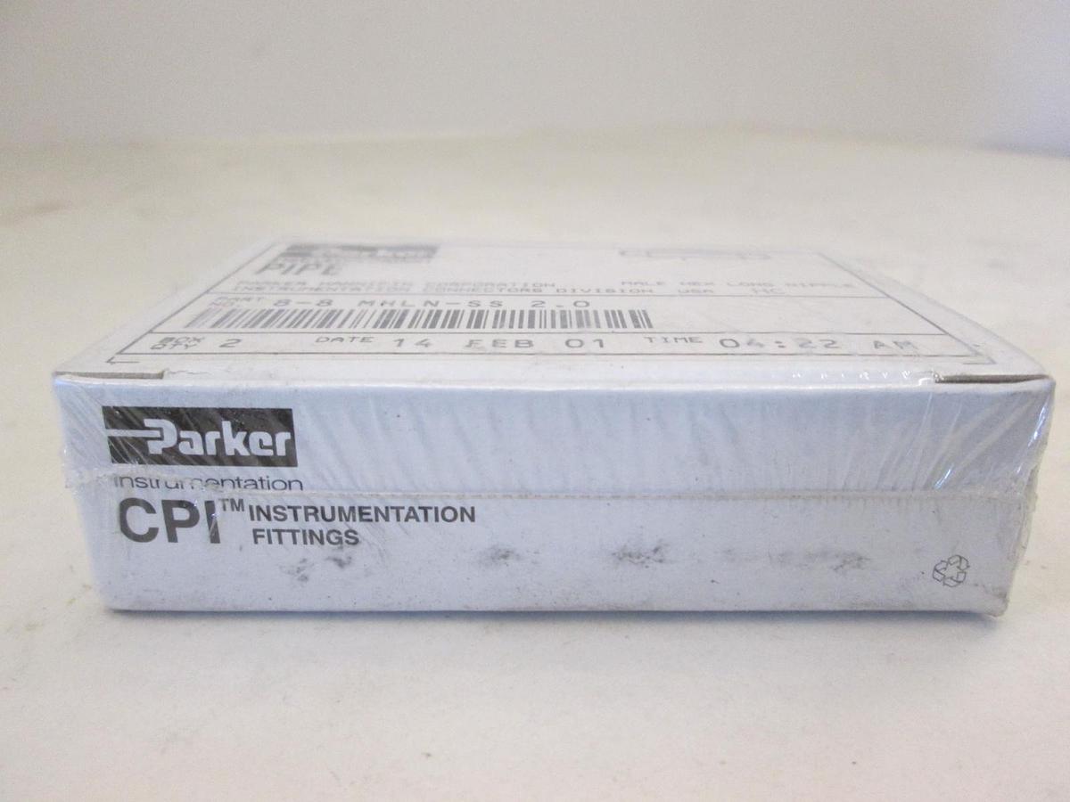 Parker, 8-8 MHLN-SS, Male Hex Long Nipple Fitting Box of 2, New, Original