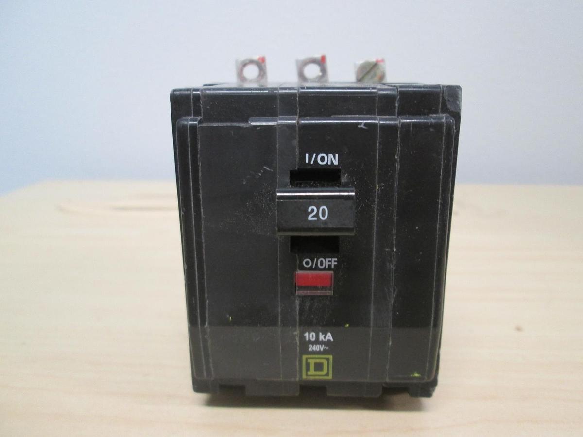 Used Square D, L-5225, Type QOB, 3 Pole Circuit Breaker, 20A, Used