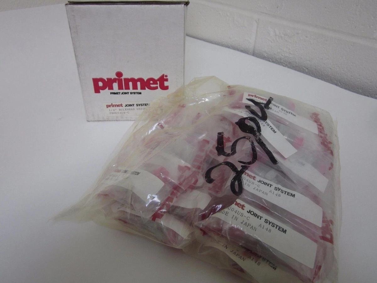 Primet Joint System 1/4" SS Bulkhead Union BHU04US-C, BOX of 25 NEW