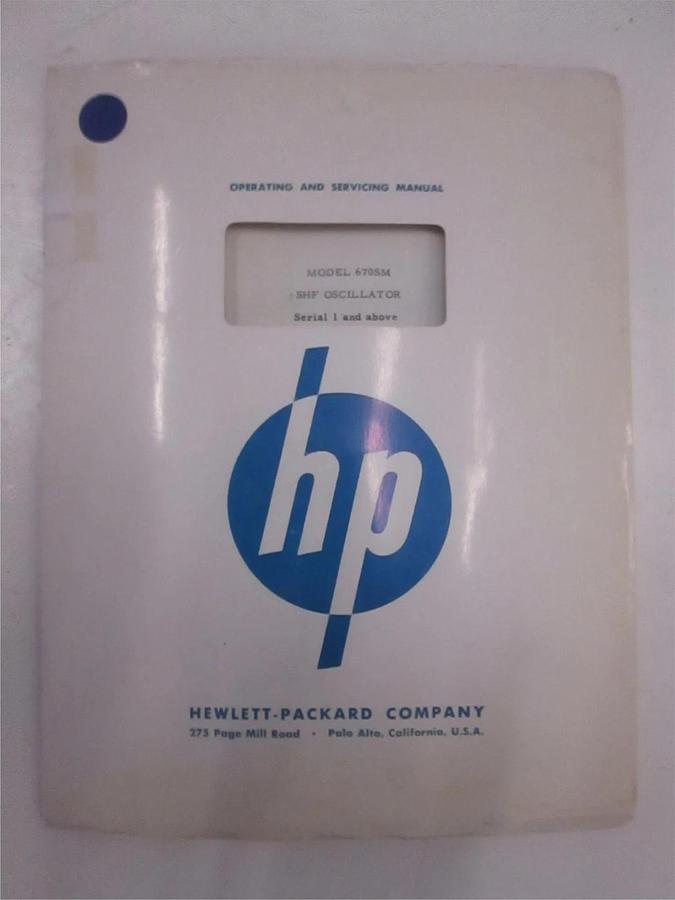 Used HP 670SM SHF Oscillator Operating and Service Instructions, Used
