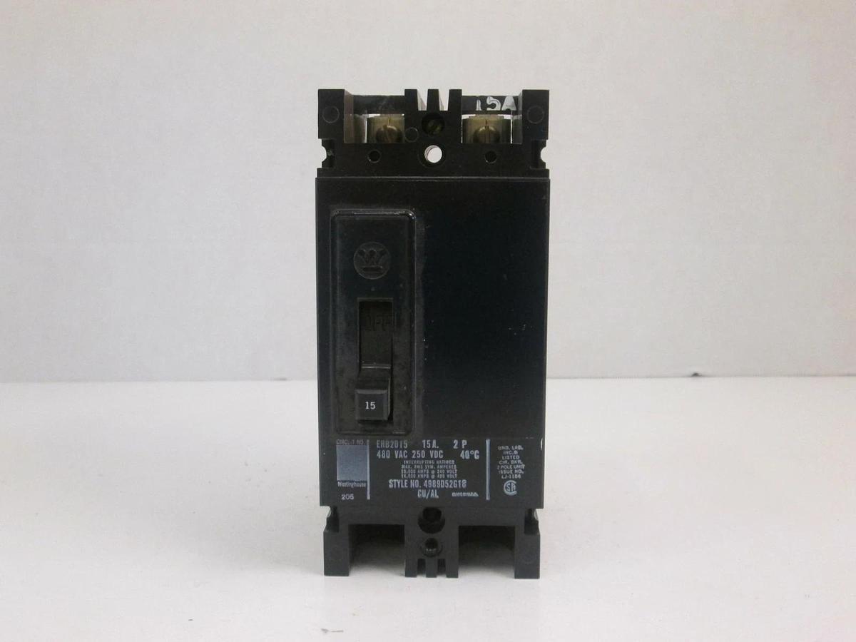 Used Westinghouse EHB2015 Circuit Breaker, 480 VAC 15A, 2 Pole