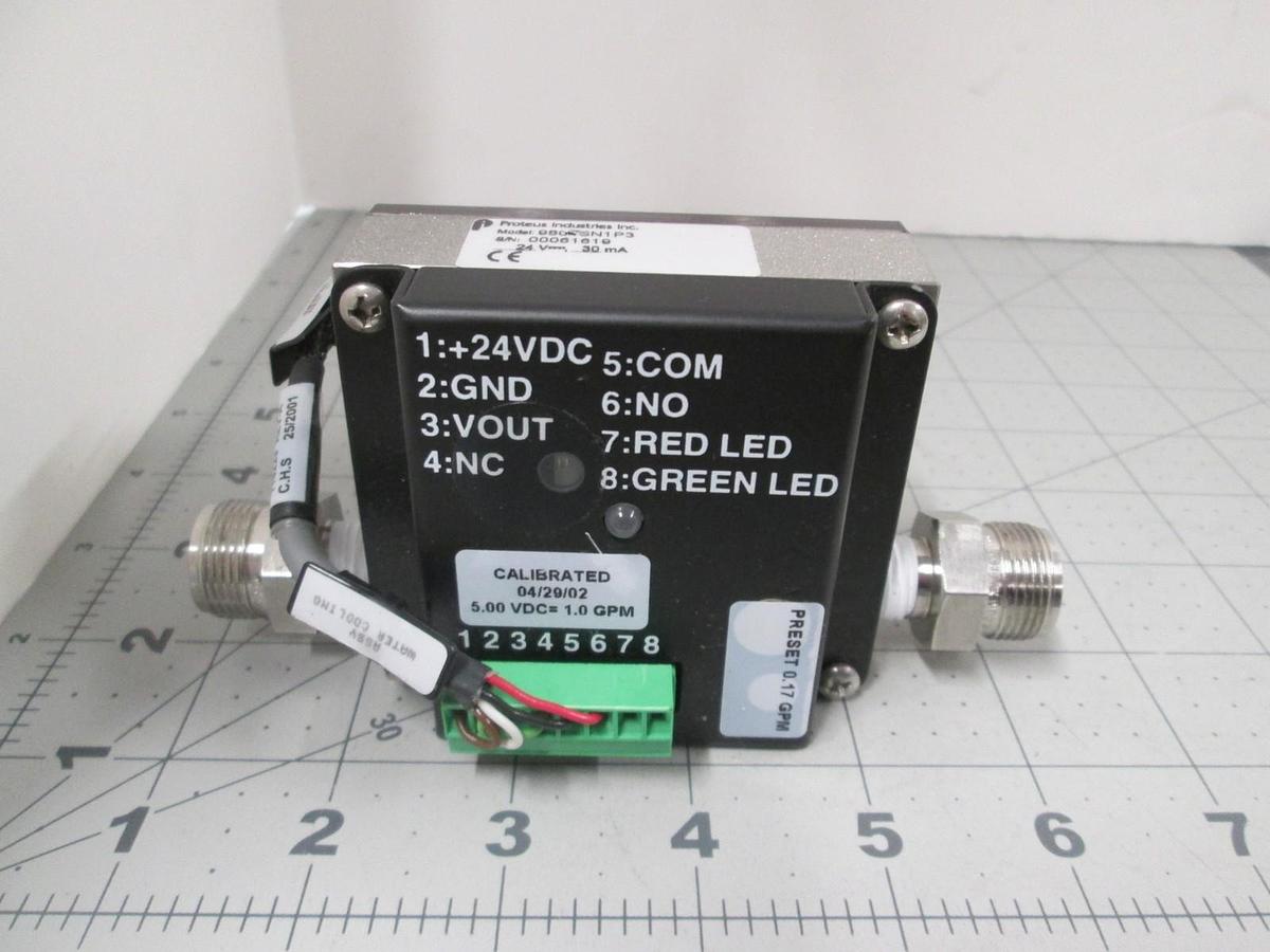 Used Proteus Industries, 9804SN1P3, Fluid Flow Switch, 24V, 30mA, Used