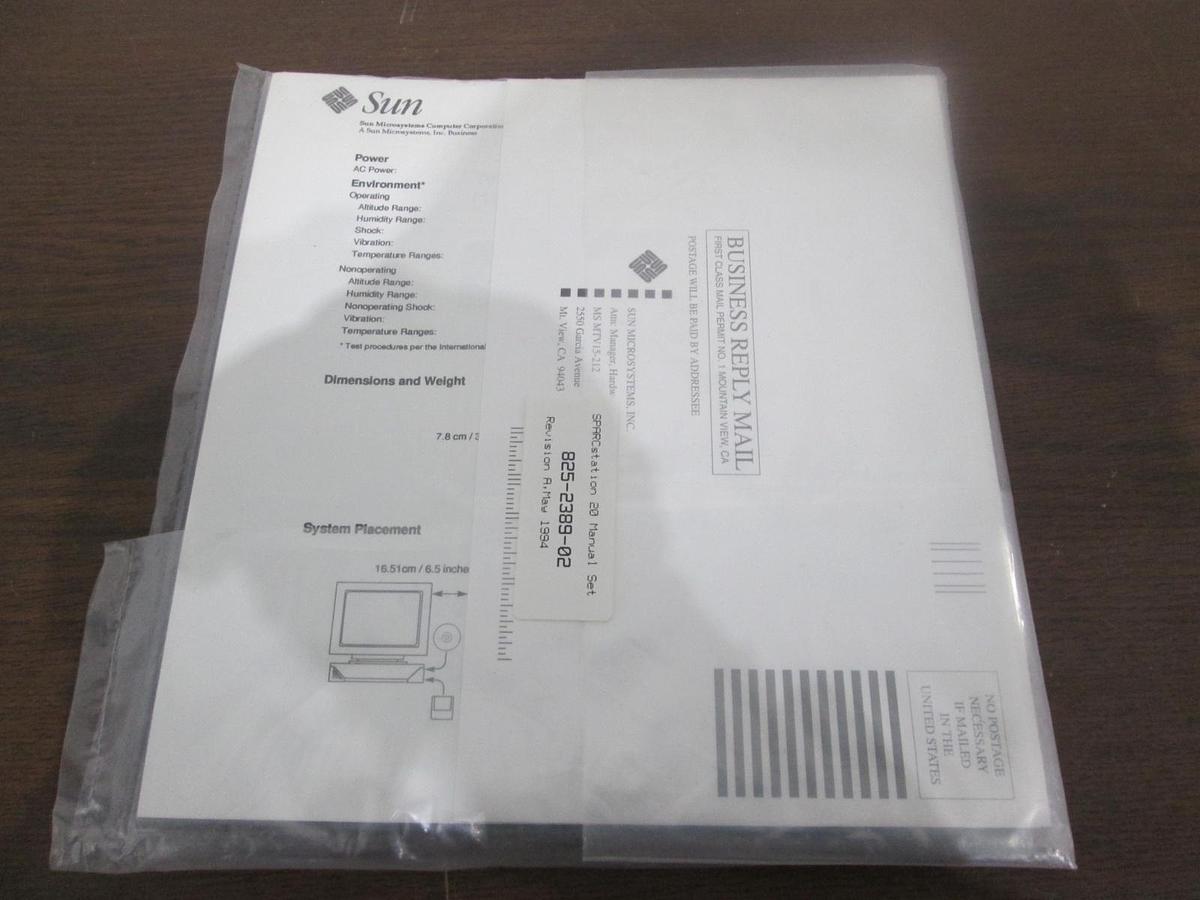 Sun, SPARCstation 20 Manual Set, 825-2389-02, REV A, New