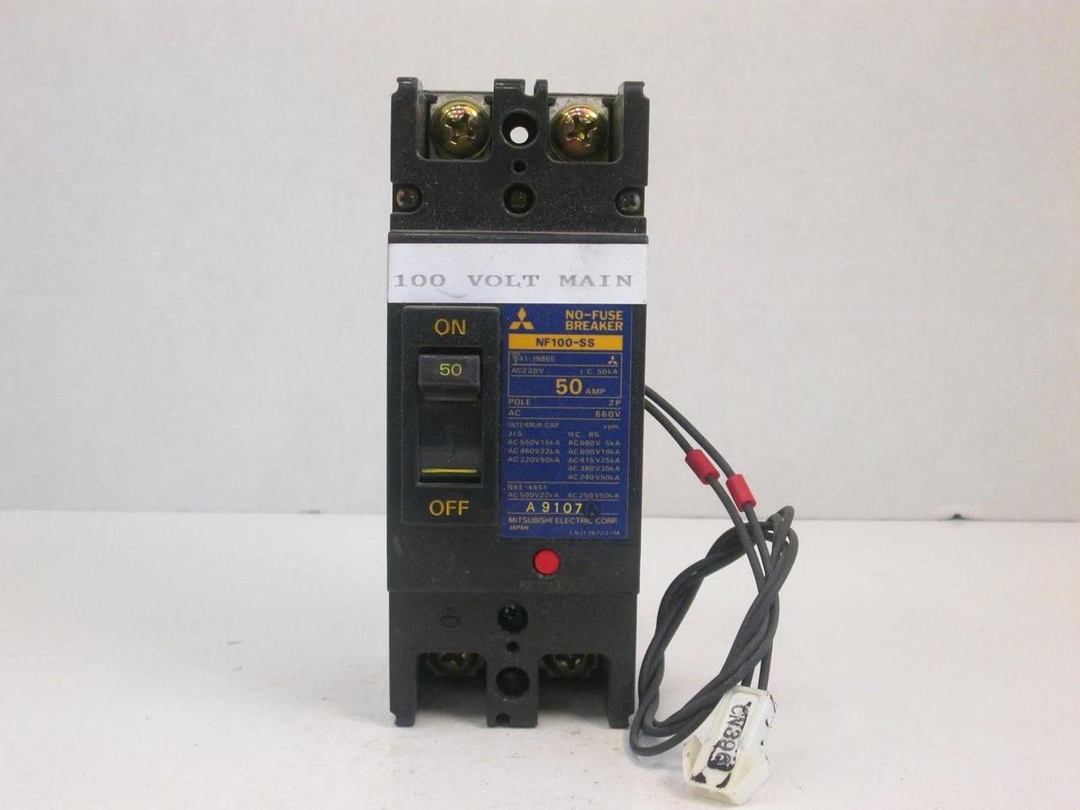 Used Mitsubishi No- Fuse Breaker NF100-SS 50A, 2 Pole, 660V Used