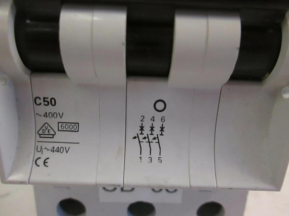 Used Siemens Circuit Breaker, 5SX23 C50, 3 Pole 480VAC, Used