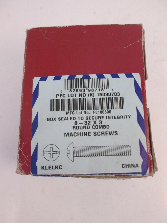 PFC Round Combo Machine Screws, 00412-0830-401, 8- 32 x 3, Lot of 25 New