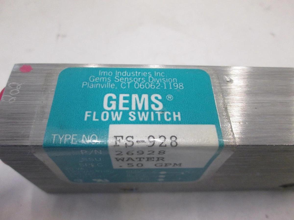 Used GEMS Sensors Type FS-928, Piston Type Flow Switch, .50 GPM Water, Used