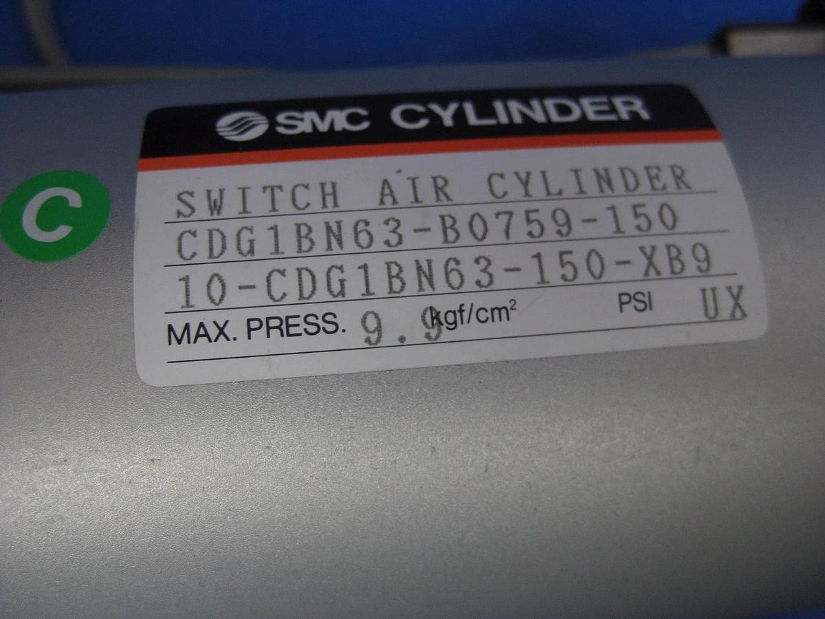 Used SMC CDG1BN63-150-XB9 Switch Air Cylinder, 63mm Bore, Auto Switch, 9.9 kgf/cm2