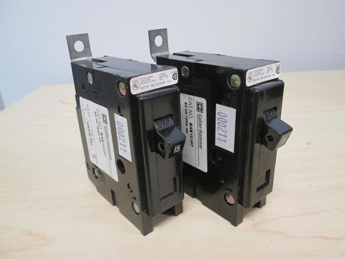 Used Cutler Hammer, YF-7516,Type BA, Single Pole Circuit Breaker, 15A, Used, Lot of 2
