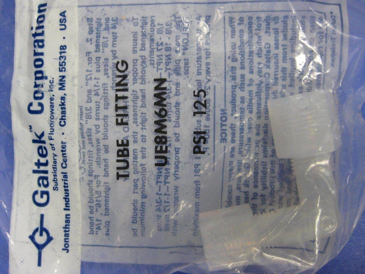 Galtek Entegris UE8M-6MN PFA Elbow Union Reducer, 8mm x 6mm Tube, Lot of 5 NEW