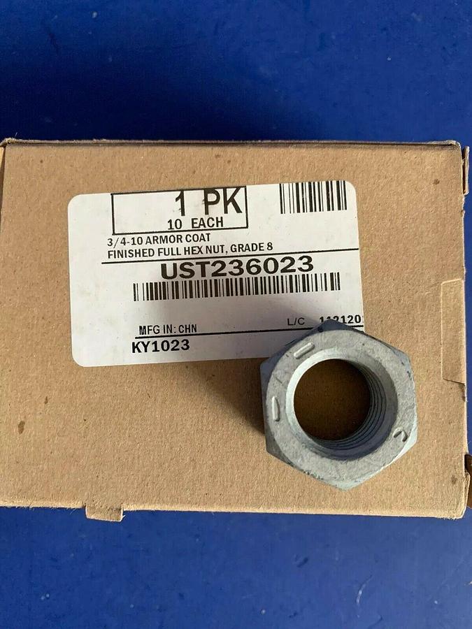 Used Hex Nut UST236023, Armor Code Grade 8, 3/4-10, 7 boxes of 10, 70 total