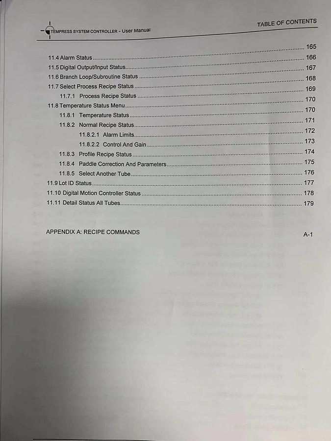 Used Tempress System Controller User Manual 1998, Used