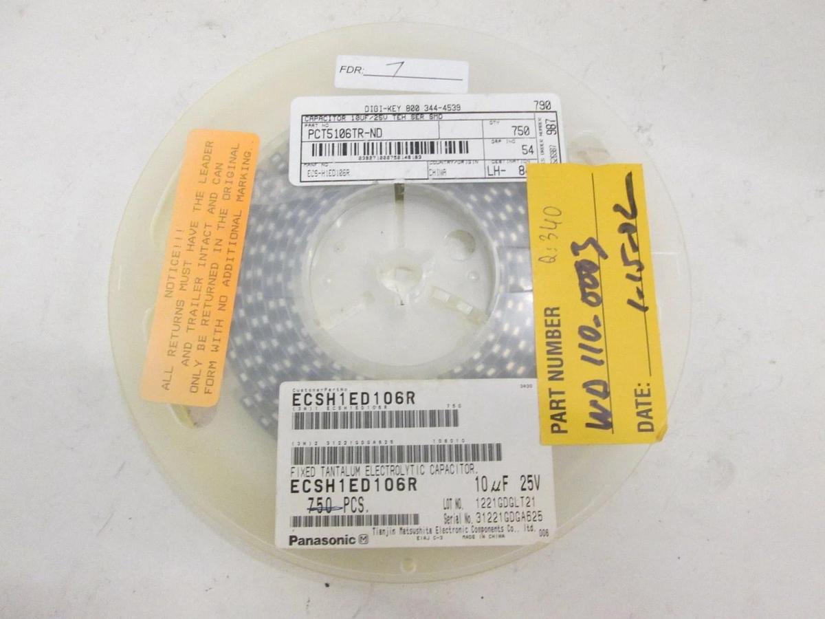 Panasonic, Fixed Tantalum Electrolytic Capacitor, ECSH1ED106R, New, Lot of 340