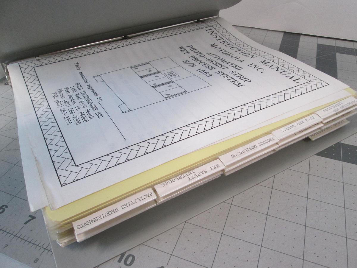 Used Bold Technologies, 1563, Automated Photo-Resist Strip Wet Process System, Instruction Manual, Used