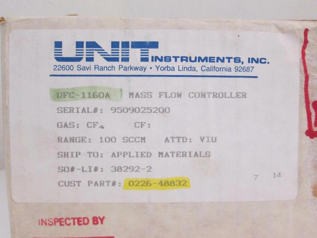 Used Unit UFC-1160A Mass Flow Controller, CF4, 100 SCCM, Refurbished