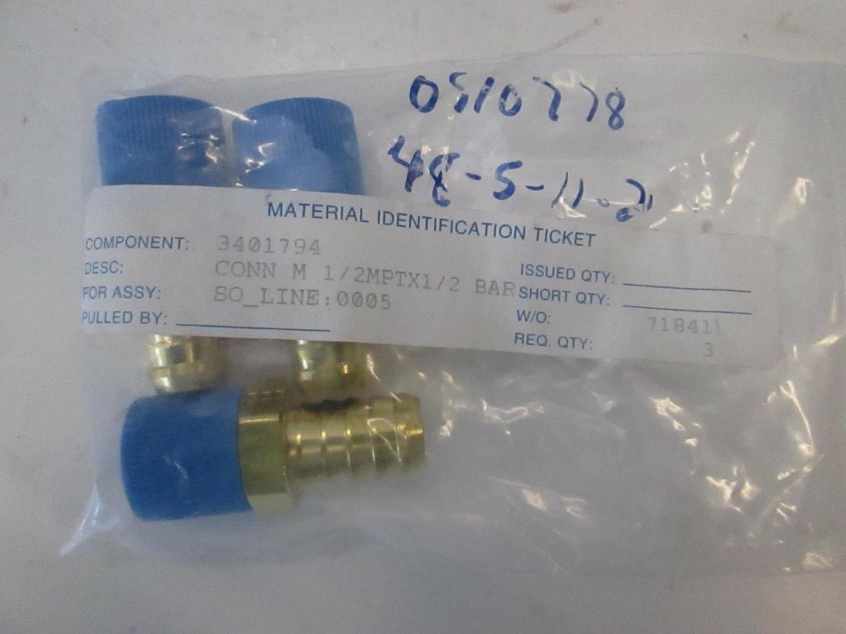 AMAT Connector Male 1/2MPT x 1/2 Bar, New, Lot of 3