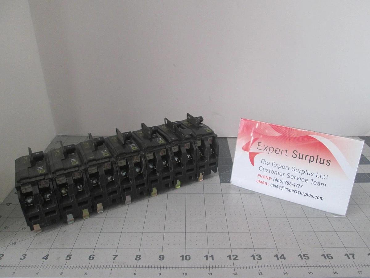 Square D, 2 Pole, Circuit Breaker, 10A, 120/240V, Used, Lot of 7