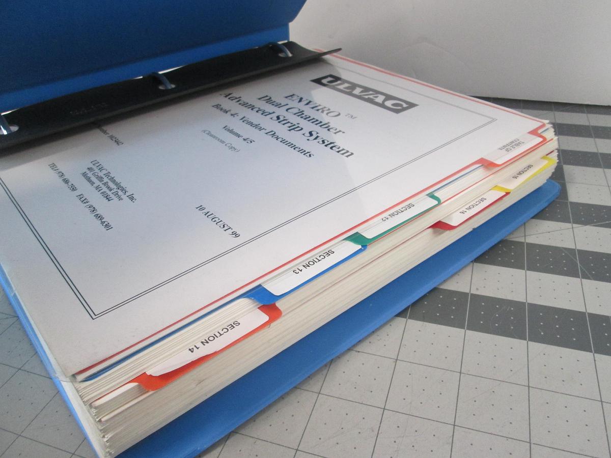 Used Ulvac, ENVIRO Dual Chamber Advanced Strip System, Book 4 Vendor Documents, Volume 4/5, Used