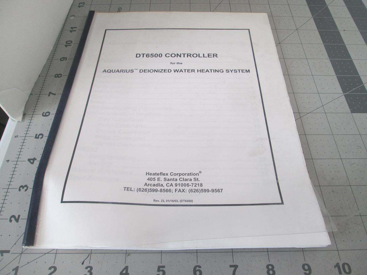 Used Heateflex Corp., DT6500 Controller, Aquarius Deionized Water Heating System Manual, Used