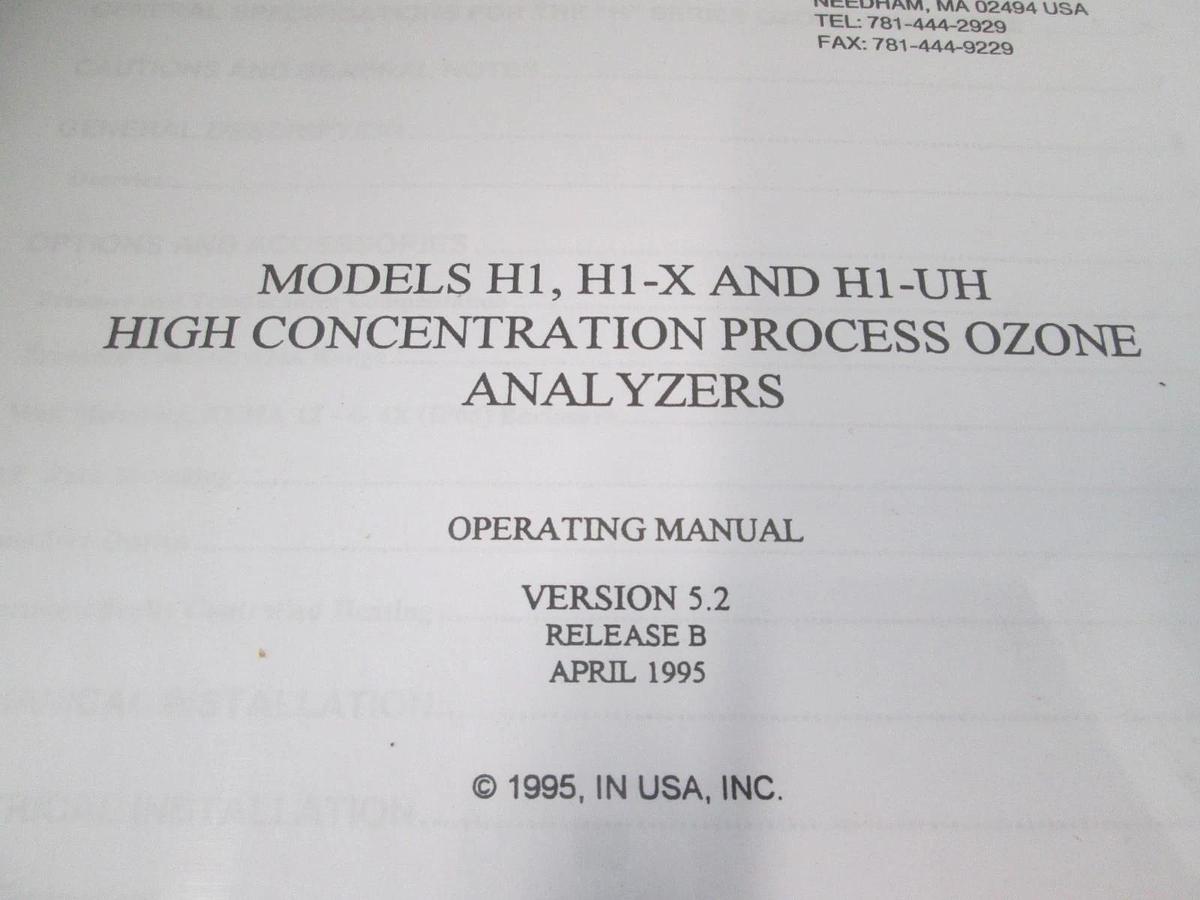 Used AFX Instrumentation, Model H1, H1-X and H1-UH Operating Manual, Version 5.2, Use