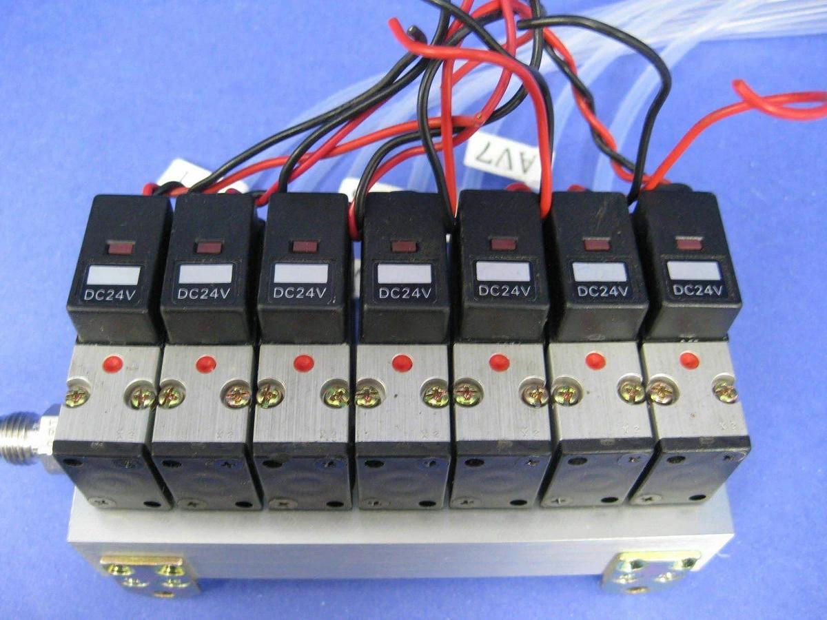 Used Koganei A030E1 Solenoid Valve Manifold Assembly - 7 Valves, Used