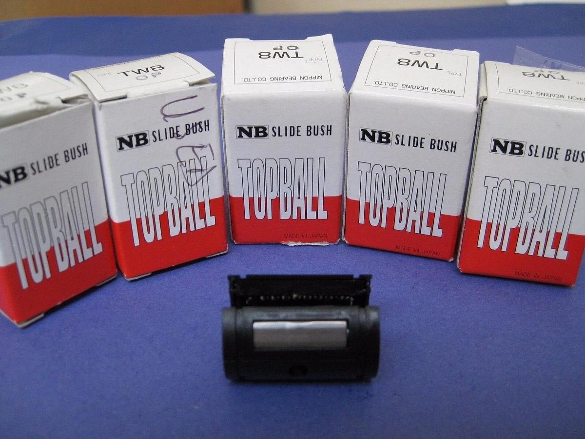 Used Nippon Bearing TW8-OP Topball OPEN Slide Bush Linear Bearing, Lot of 5 Used