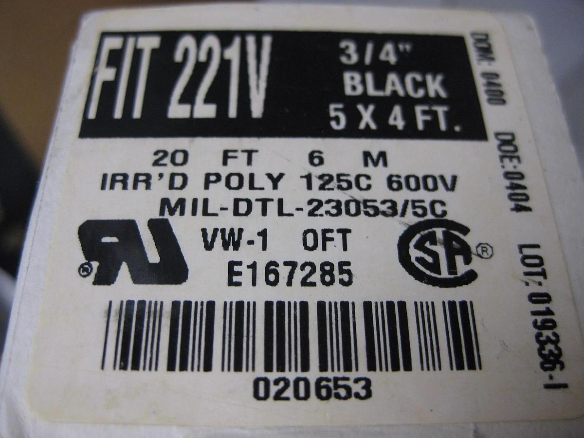 Alpha FIT 221V Heat Shrink Tubing, 3/4" Black 192 ft in 4' Lengths (48 pieces)